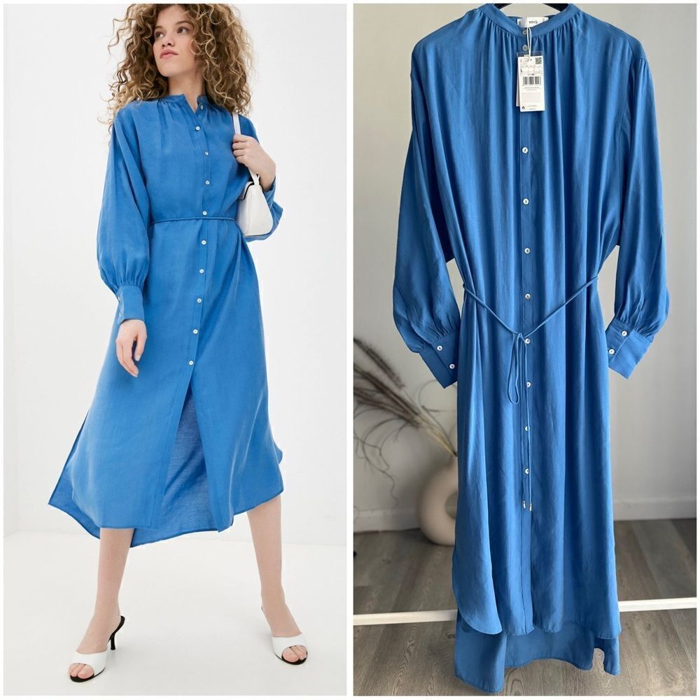 Mango Modal Oversized Dress Belted Blue - Picture 1 of 9